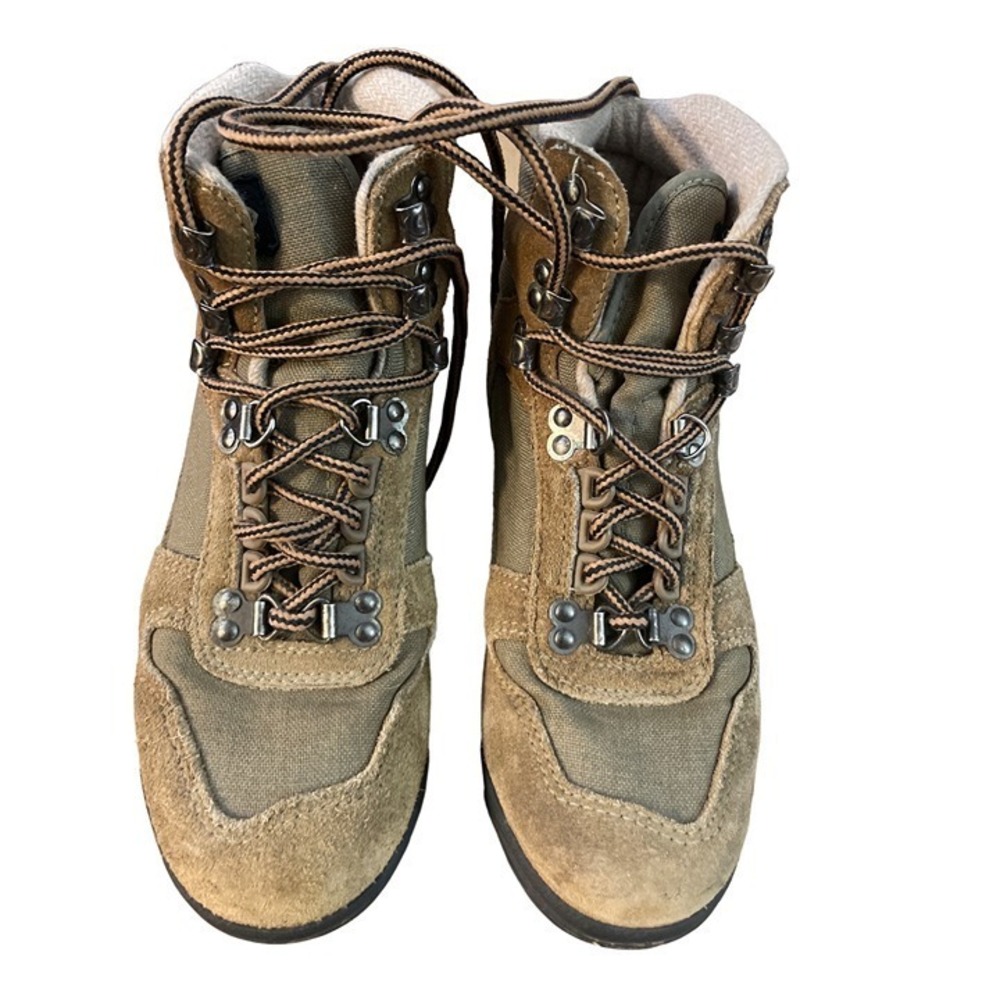 Vasque Hiking Boots Womens 6.5‎ Olive Green Tan Suede Canvas Vintage 7583 Good